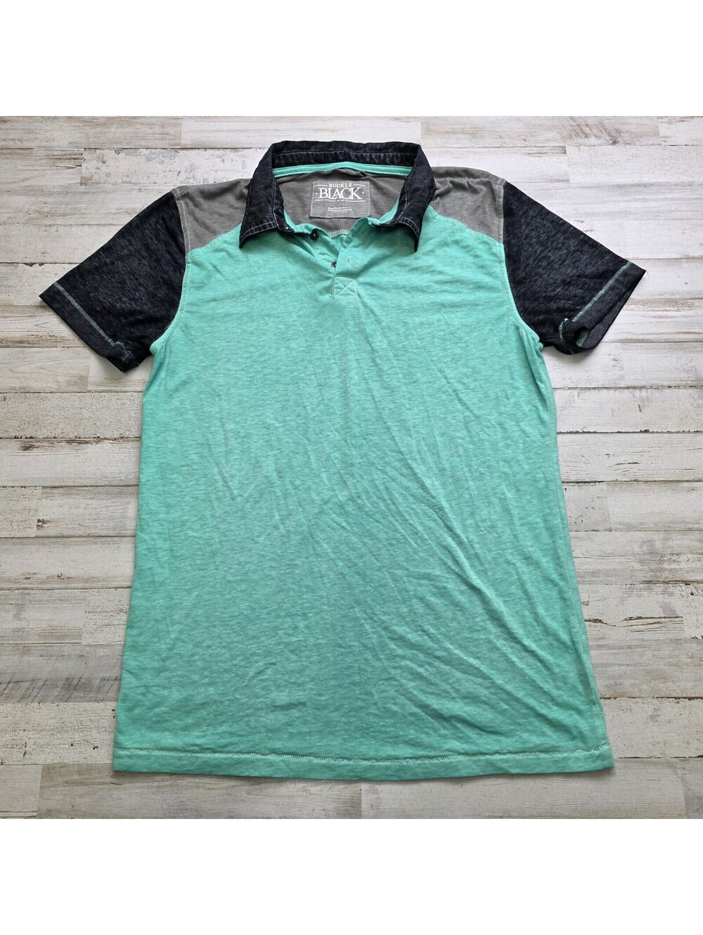 Buckle BKE Black Green Contrast Sleeves Polo Shirt LG Standard (fits tight)